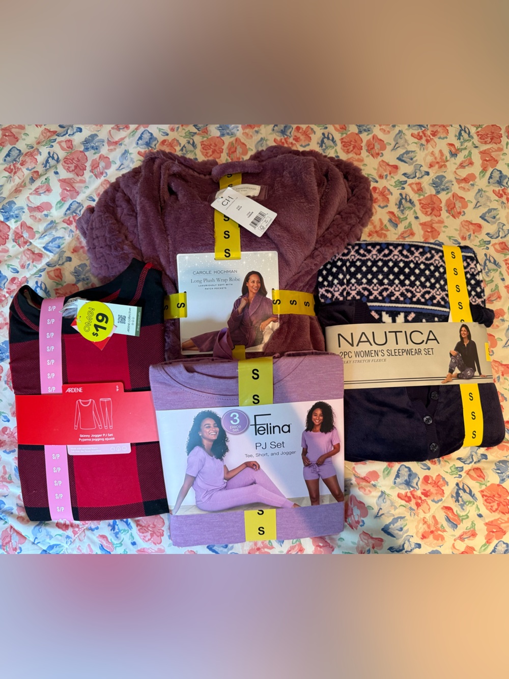 Sleepwear Set Bundle - 3 small PJ sets and small long plush wrap robe
